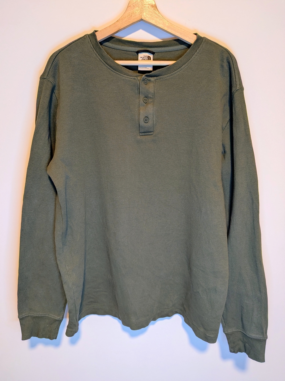 The North Face Men's Olive Green Cotton Thermal Henley Shirt